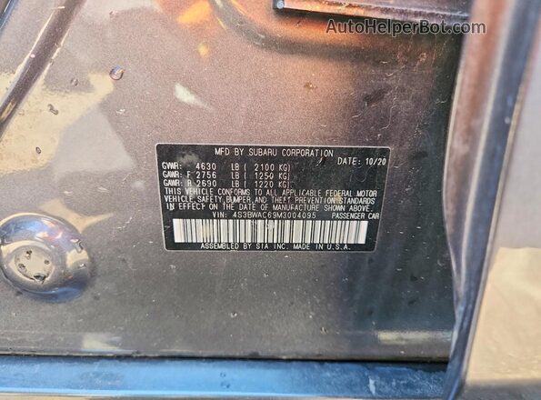 4S3BWAC69M3004095 2021 SUBARU LEGACY Gray VIN კოდის სტიკერის ხედი
