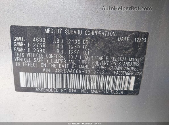 4S3BWAC69R3019719 2024 SUBARU LEGACY Серебряный Вид подкапотного пространства