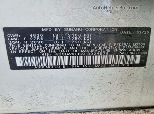 4S3BWAC6XL3024578 2020 SUBARU LEGACY White 