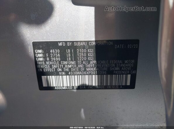 4S3BWAD6XP3011396 2023 SUBARU LEGACY Серебряный Вид подкапотного пространства