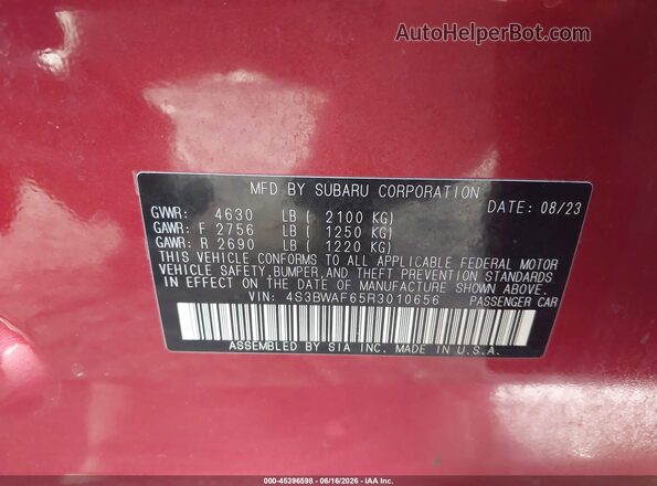 4S3BWAF65R3010656 2024 SUBARU LEGACY Красный Вид подкапотного пространства