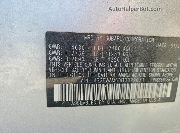 4S3BWAM60R3022071 2024 SUBARU LEGACY Silver VIN sticker view