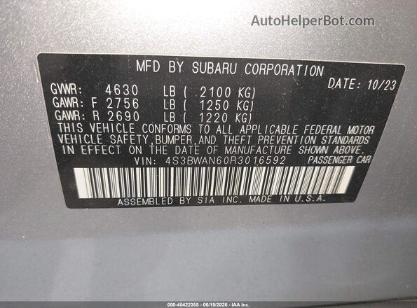 4S3BWAN60R3016592 2024 SUBARU LEGACY Silver Շարժիչի բաժամունքի տեսք