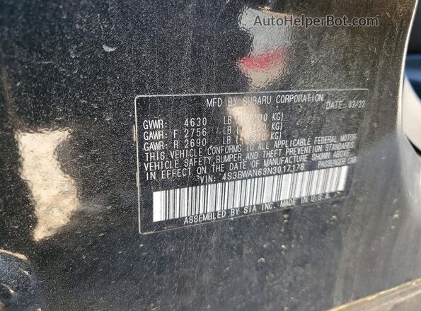 4S3BWAN63N3017178 2022 SUBARU LEGACY Black Вид наклейки з VIN-кодом