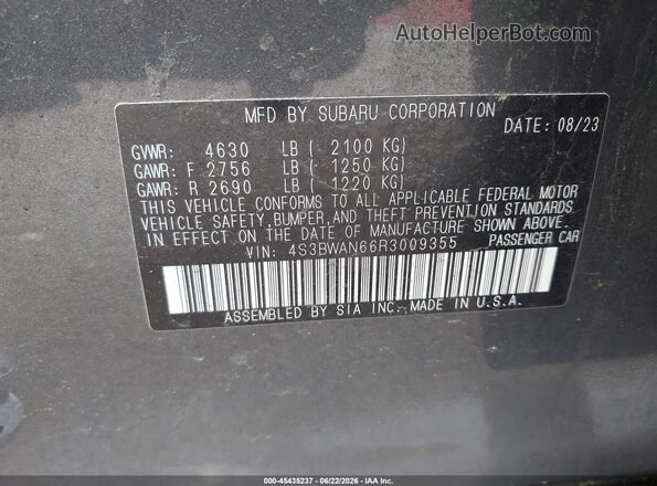 4S3BWAN66R3009355 2024 SUBARU LEGACY Серый Вид подкапотного пространства