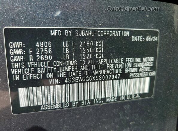 4S3BWGG6XS3002947 2025 SUBARU LEGACY Charcoal Widok komory silnika