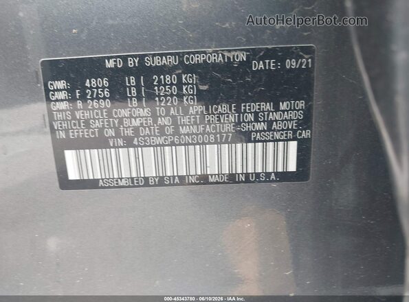 4S3BWGP60N3008177 2022 SUBARU LEGACY Серый Вид подкапотного пространства