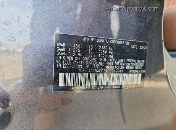 4S3BWGP67P3012603 2023 SUBARU LEGACY Charcoal VIN კოდის სტიკერის ხედი