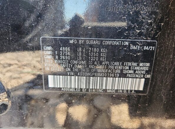 4S3BWGP68M3019619 2021 SUBARU LEGACY Black Engine compartment view