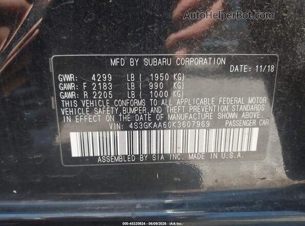 4S3GKAA60K3607969 2019 SUBARU IMPREZA Black Widok komory silnika