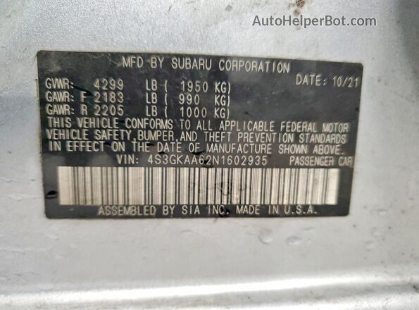 4S3GKAA62N1602935 2022 SUBARU IMPREZA Silver Vista del compartimento del motor