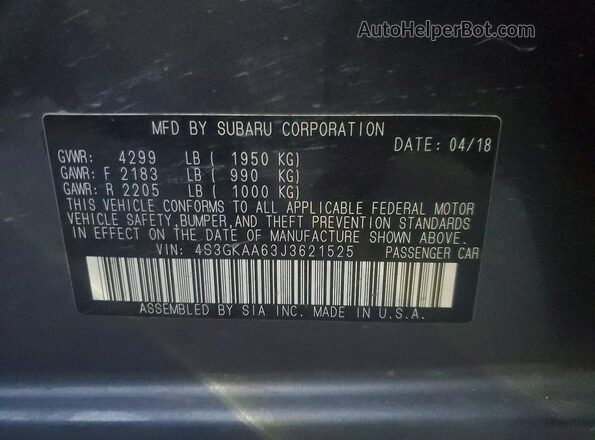 4S3GKAA63J3621525 2018 SUBARU IMPREZA Gray Շարժիչի բաժամունքի տեսք