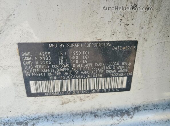 4S3GKAA69J3614496 2018 SUBARU IMPREZA White VIN sticker view