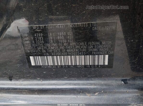 4S3GKAB61H3602433 2017 SUBARU IMPREZA Gray Շարժիչի բաժամունքի տեսք
