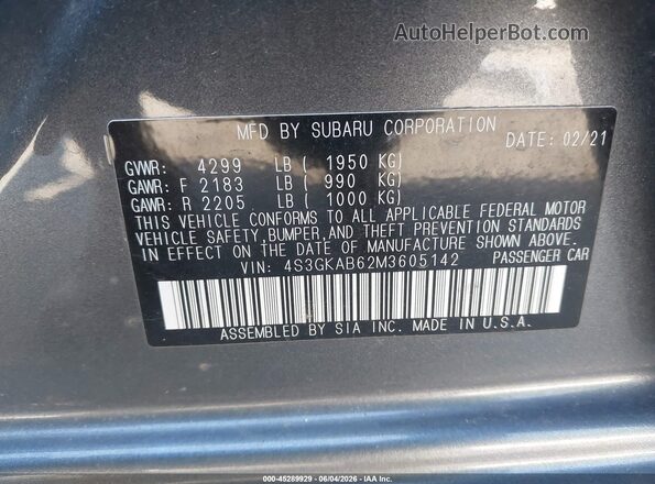 4S3GKAB62M3605142 2021 SUBARU IMPREZA Серебряный Вид подкапотного пространства