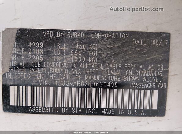 4S3GKAB63H3620495 2017 SUBARU IMPREZA Белый Вид подкапотного пространства