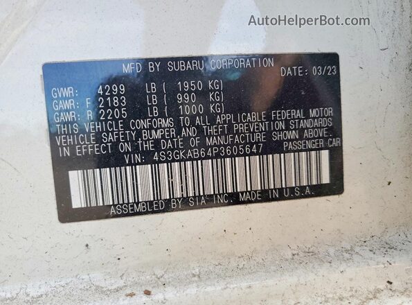 4S3GKAB64P3605647 2023 SUBARU IMPREZA White 
