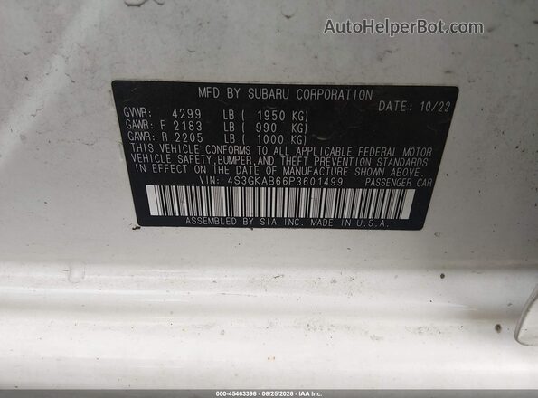 4S3GKAB66P3601499 2023 SUBARU IMPREZA White ძრავის განყოფილების ხედი