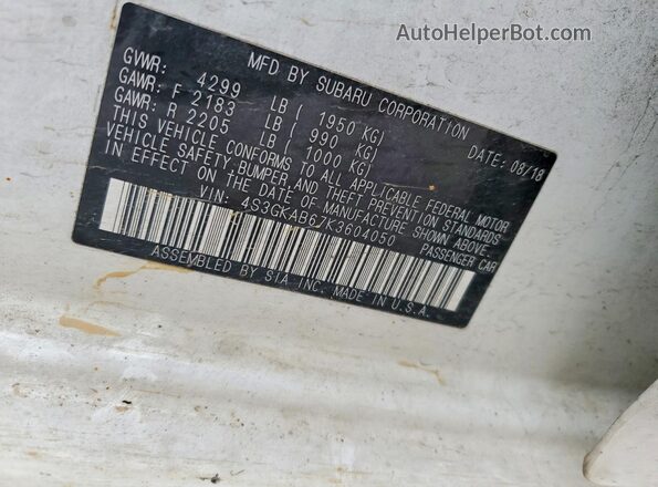 4S3GKAB67K3604050 2019 SUBARU IMPREZA White Widok komory silnika
