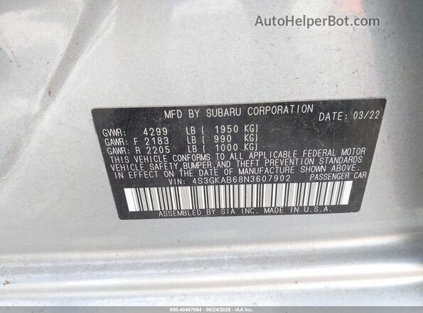 4S3GKAB68N3607902 2022 SUBARU IMPREZA Silver Շարժիչի բաժամունքի տեսք