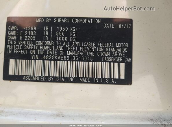 4S3GKAB69H3616015 2017 SUBARU IMPREZA White Շարժիչի բաժամունքի տեսք