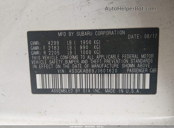 4S3GKAB69J3601620 2018 SUBARU IMPREZA White 