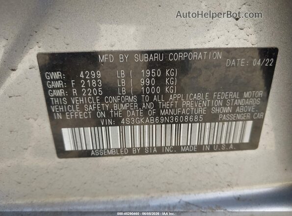 4S3GKAB69N3608685 2022 SUBARU IMPREZA Silver ძრავის განყოფილების ხედი