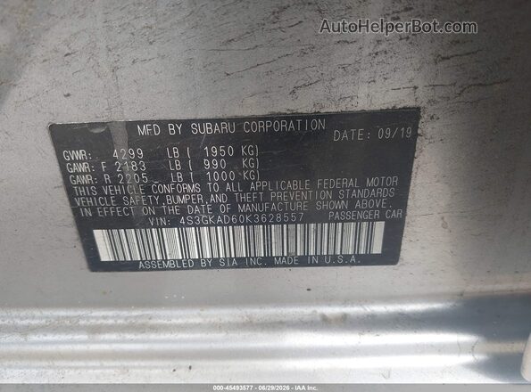 4S3GKAD60K3628557 2019 SUBARU IMPREZA Silver Vista del compartimento del motor