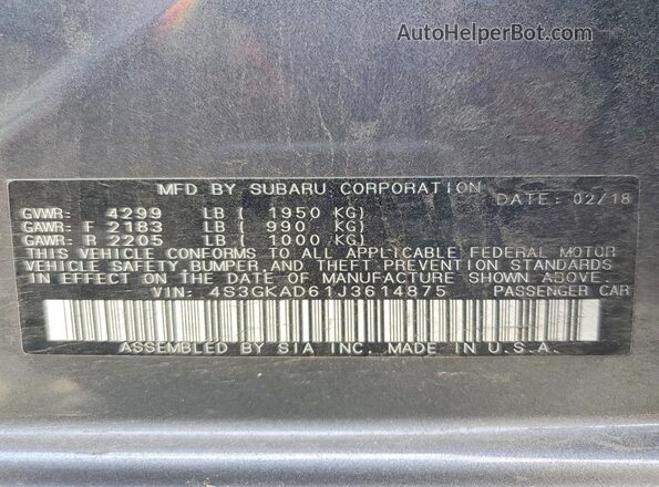 4S3GKAD61J3614875 2018 SUBARU IMPREZA Gray 