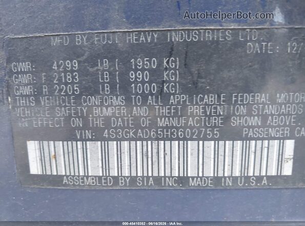 4S3GKAD65H3602755 2017 SUBARU IMPREZA Blue 