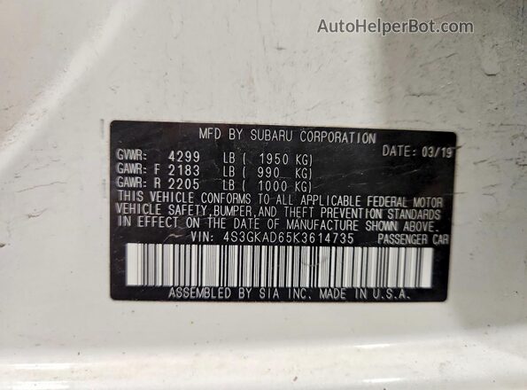 4S3GKAD65K3614735 2019 SUBARU IMPREZA White ძრავის განყოფილების ხედი