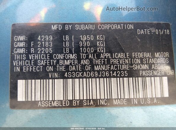 4S3GKAD69J3614235 2018 SUBARU IMPREZA Blue Widok komory silnika