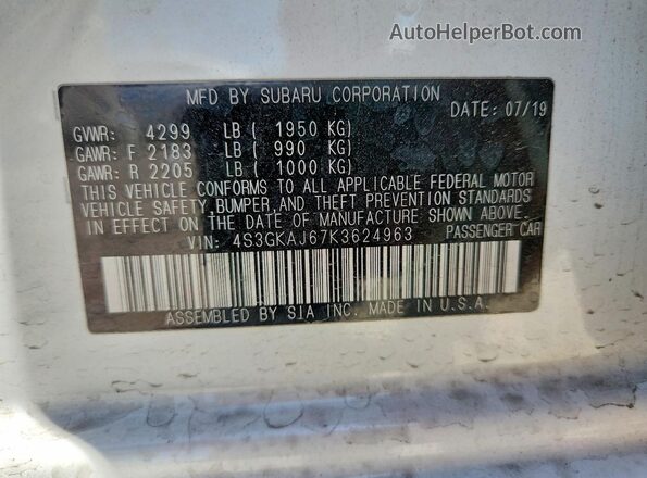 4S3GKAJ67K3624963 2019 SUBARU IMPREZA White Вид підкапотного простору