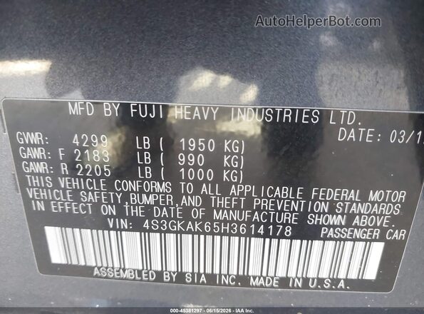 4S3GKAK65H3614178 2017 SUBARU IMPREZA Blue Widok komory silnika