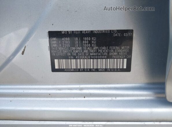 4S3GKAL61H3608988 2017 SUBARU IMPREZA Silver Widok komory silnika