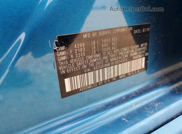 4S3GKAM61K3624355 2019 SUBARU IMPREZA Blue 