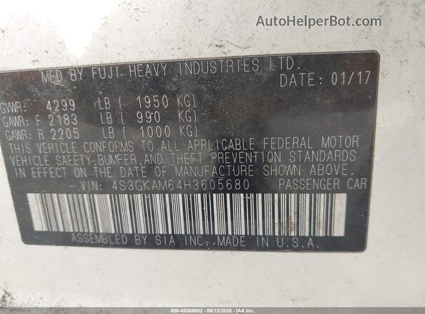 4S3GKAM64H3605680 2017 SUBARU IMPREZA White Vista del compartimento del motor