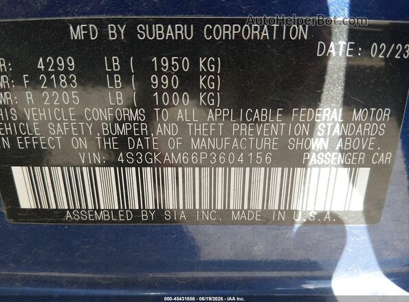 4S3GKAM66P3604156 2023 SUBARU IMPREZA Blue Вид підкапотного простору