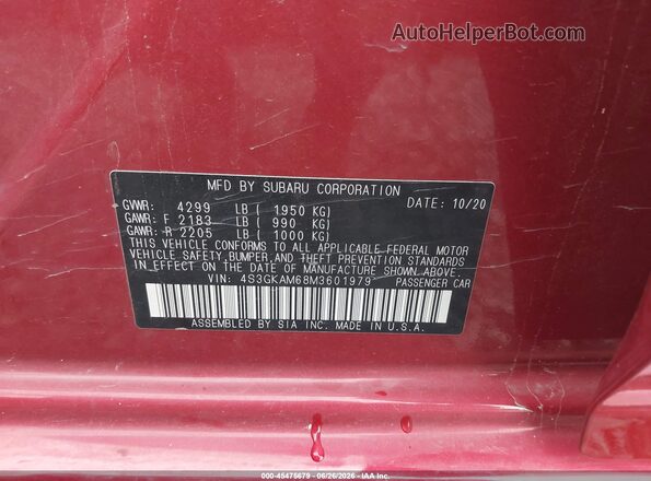 4S3GKAM68M3601979 2021 SUBARU IMPREZA Красный Вид подкапотного пространства