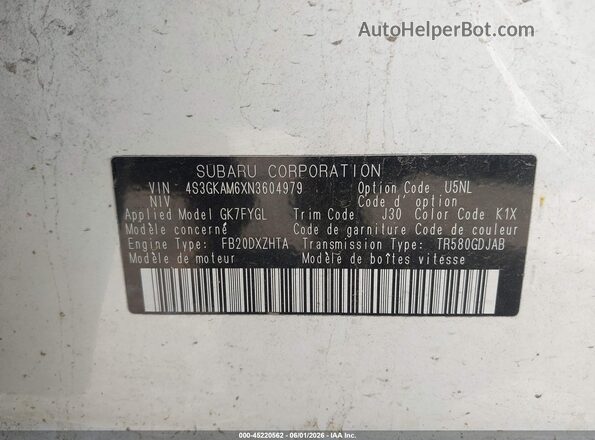 4S3GKAM6XN3604979 2022 SUBARU IMPREZA White 