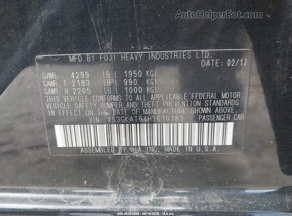 4S3GKAT64H3610783 2017 SUBARU IMPREZA Black Vista del compartimento del motor