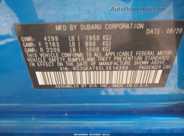 4S3GKAT65L3614396 2020 SUBARU IMPREZA Blue Widok komory silnika