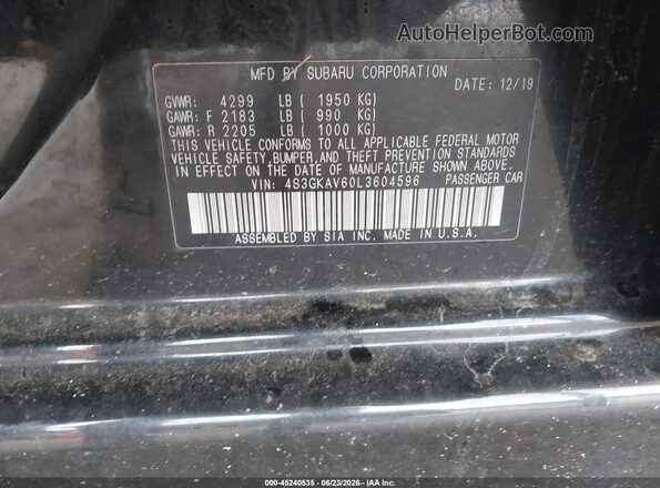 4S3GKAV60L3604596 2020 SUBARU IMPREZA Black Engine compartment view