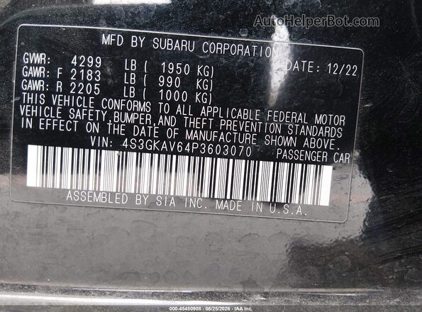 4S3GKAV64P3603070 2023 SUBARU IMPREZA Black ძრავის განყოფილების ხედი