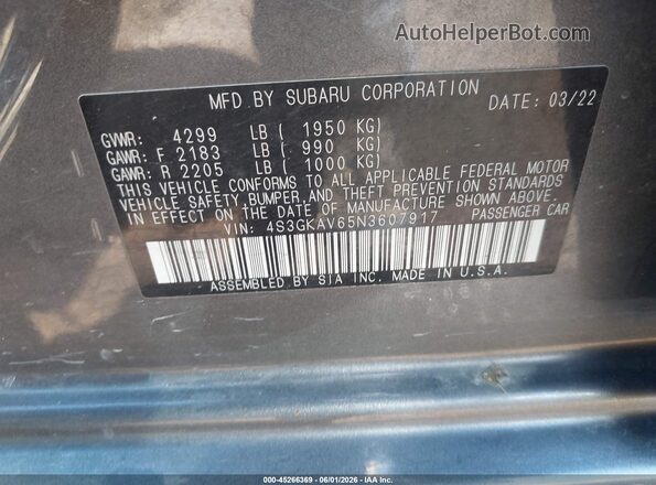 4S3GKAV65N3607917 2022 SUBARU IMPREZA Gray Vista del compartimento del motor