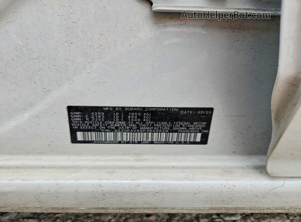 4S3GKAV66P3605029 2023 SUBARU IMPREZA White Widok naklejki z numerem VIN