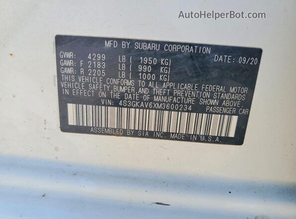 4S3GKAV6XM3600234 2021 SUBARU IMPREZA Белый Вид подкапотного пространства