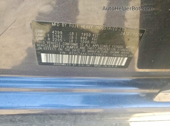 4S3GTAA61H3700621 2017 SUBARU IMPREZA Gray Engine compartment view