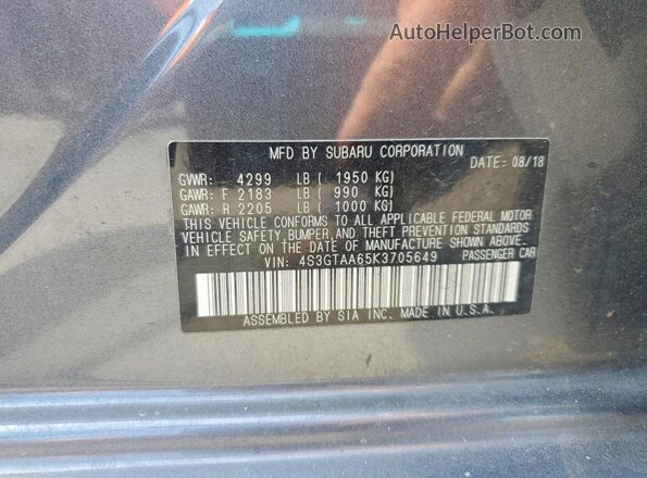 4S3GTAA65K3705649 2019 SUBARU IMPREZA Gray VIN sticker view