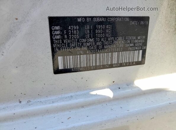 4S3GTAA65K3755953 2019 SUBARU IMPREZA White Widok komory silnika